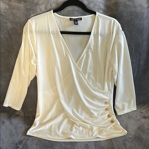 New York & Company Cream Wrap Blouse 3/4 Sleeve